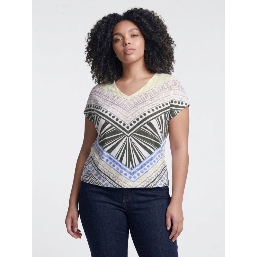 Chicos 0 top womens striped blouse designer v-neck Oversized Shirt Geometric